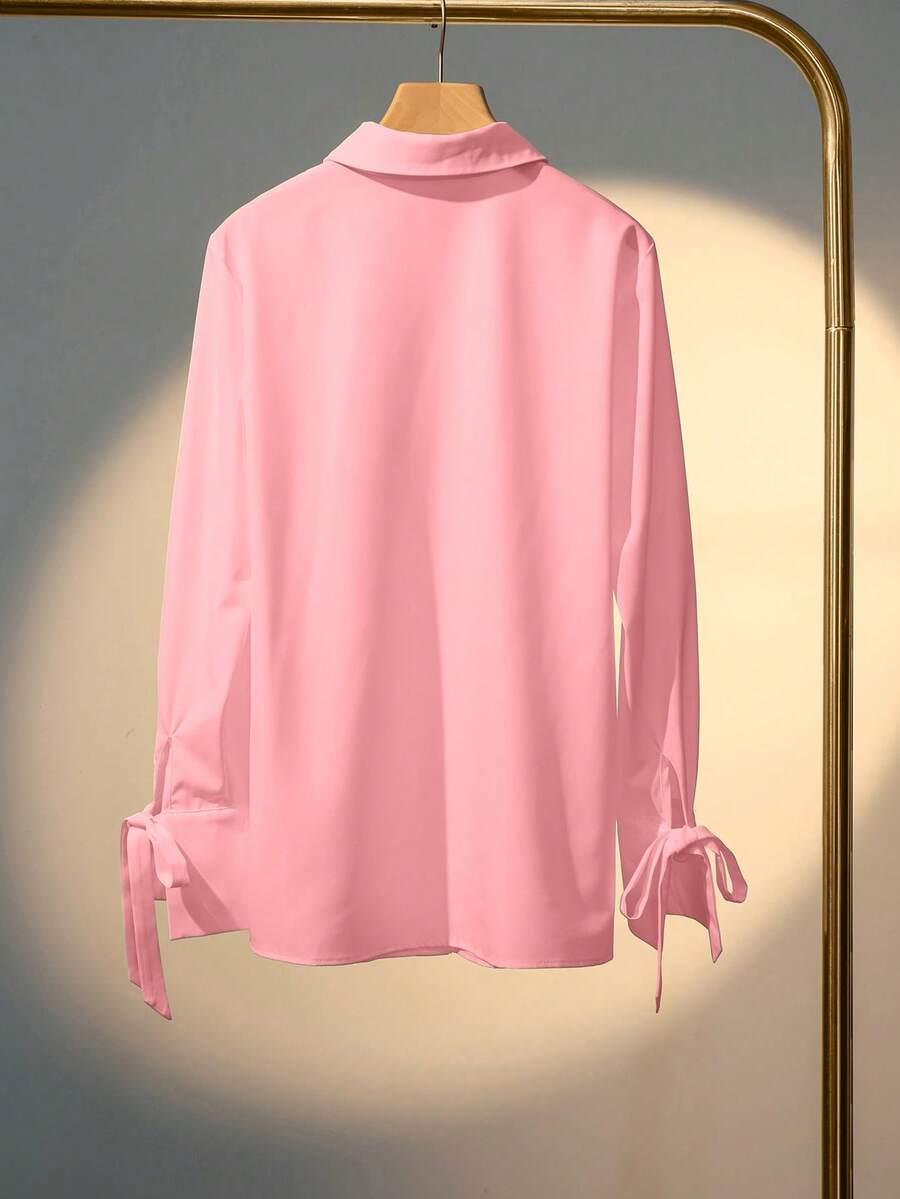 SHEIN RÓŻOWA KOSZULA Z WIĄZANIAMI S06__M