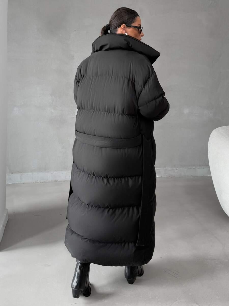 SHEIN DŁUGA PIKOWANA CZARNA KURTKA PK01__50
