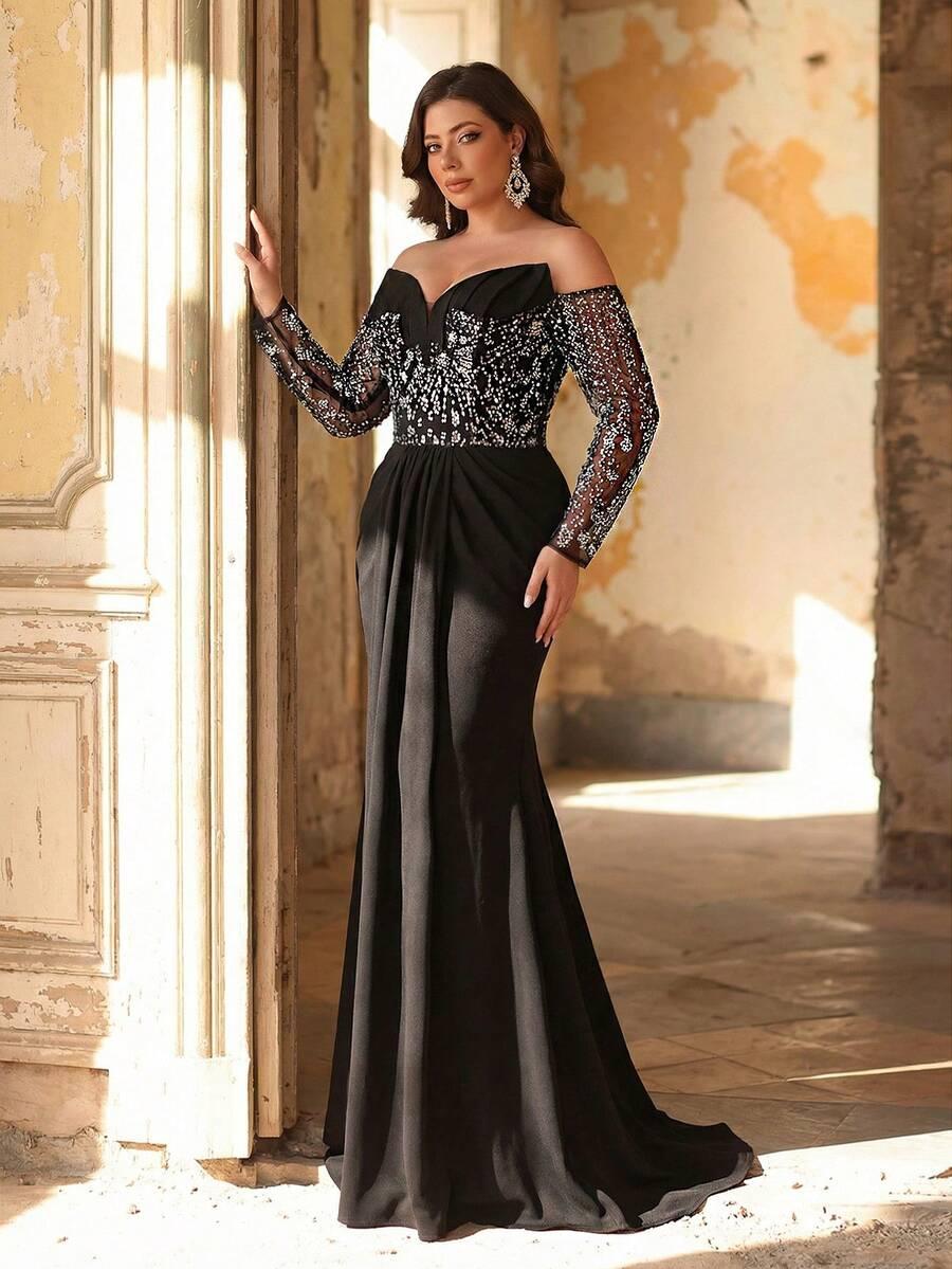AUREIA CZARNA MAXI SUKIENKA ZDOBIENIE S09__52