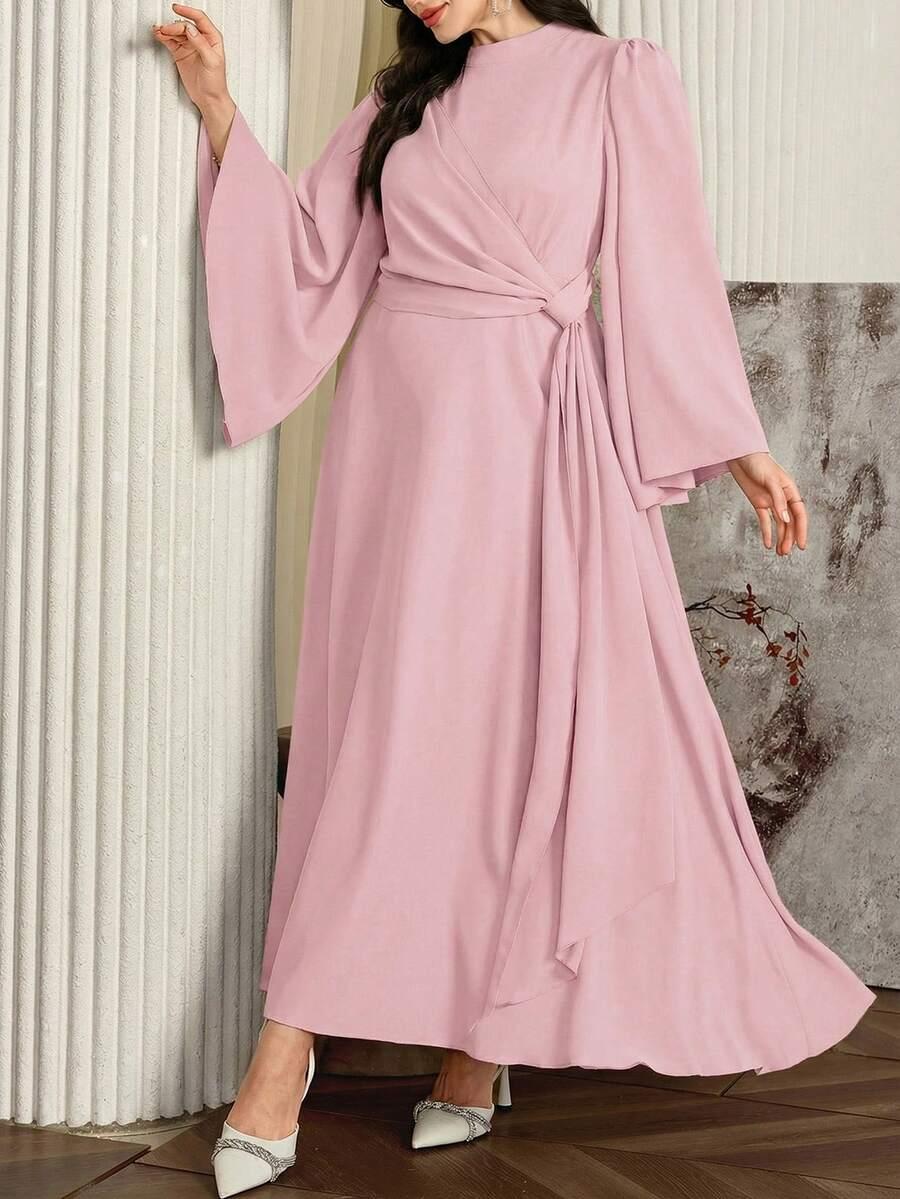 MODELYN RÓŻOWA MAXI SUKIENKA WIĄZANIE S06__52