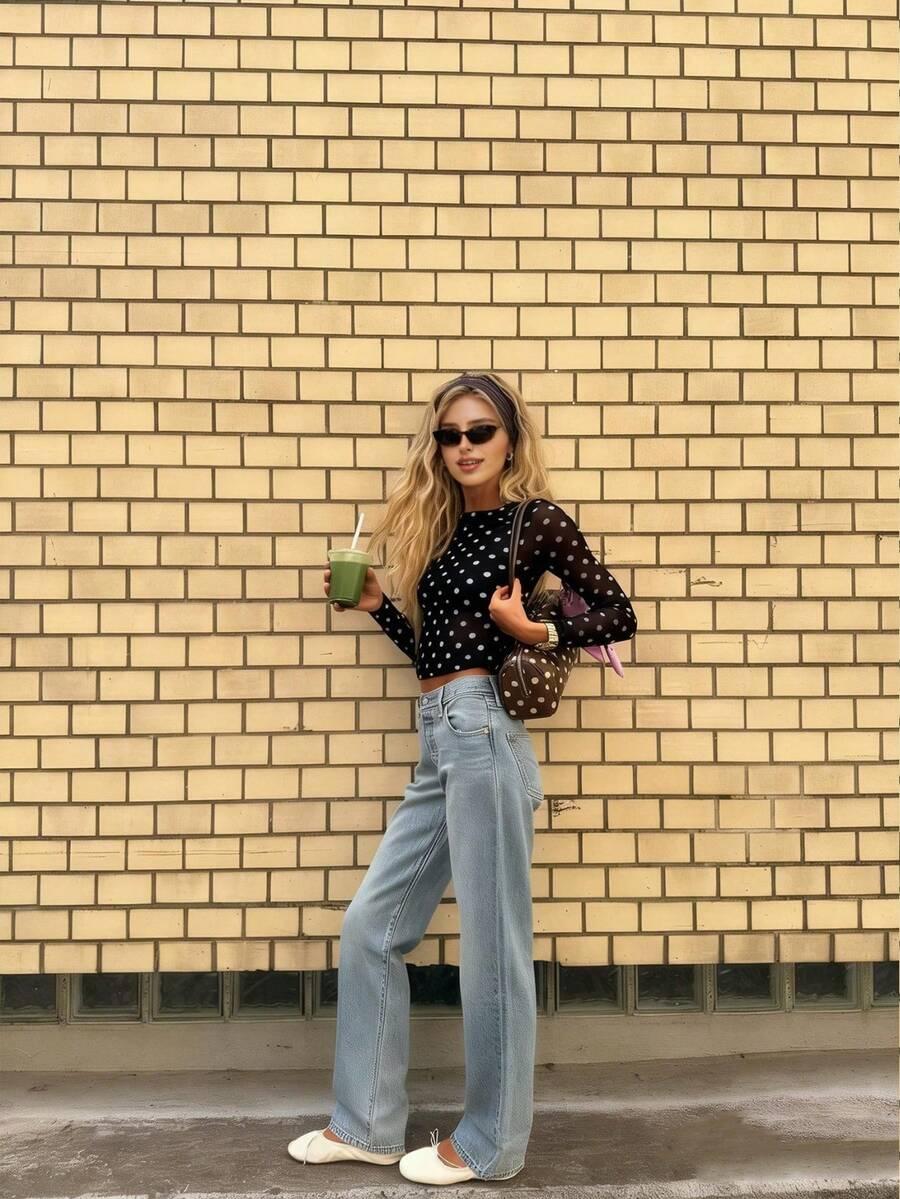 SHEIN BLUZKA DŁUGI RĘKAW GROSZKI S06__XS