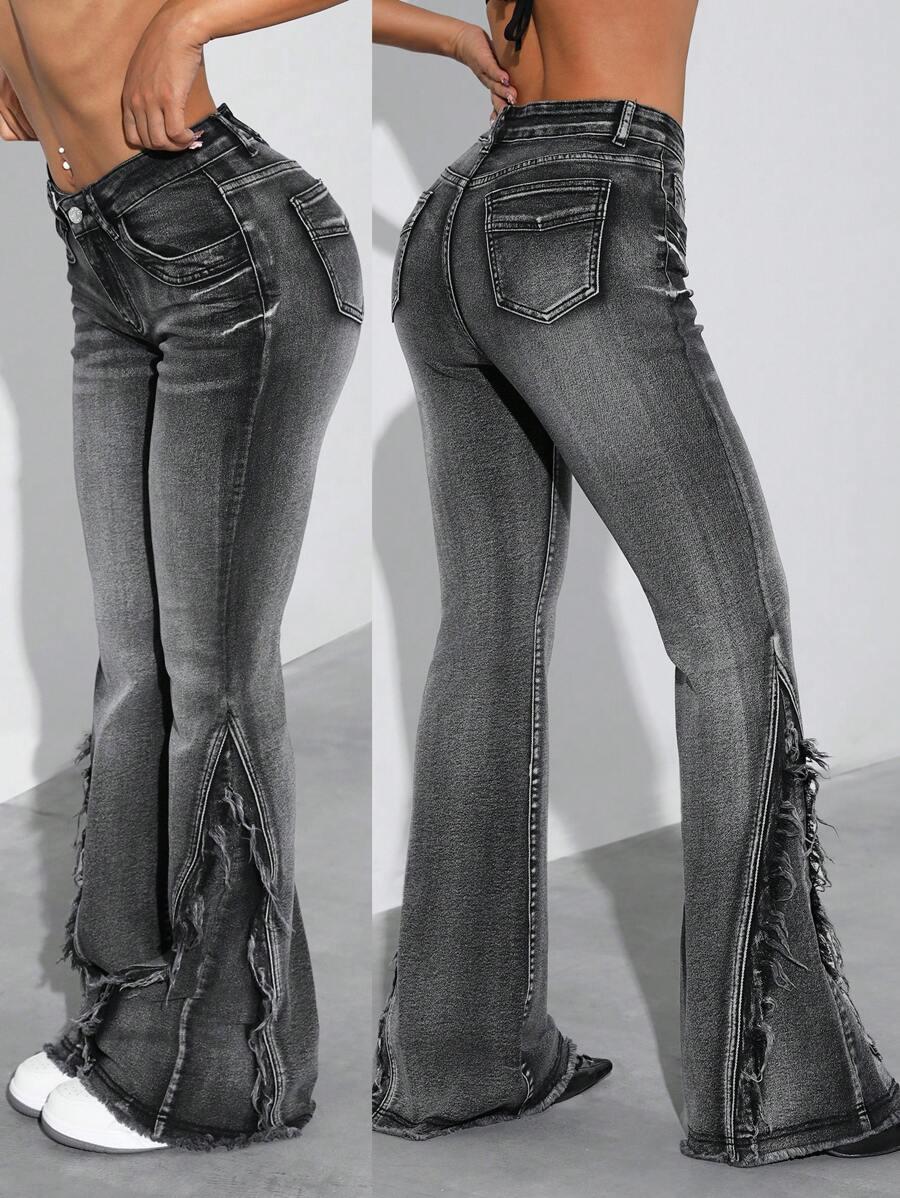 SHEIN SZARE SPODNIE JEANS DZWONY S06__W28/M