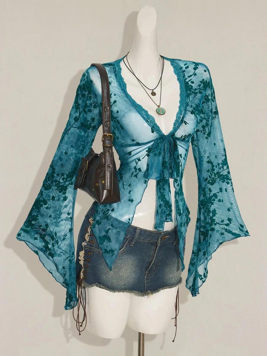 SHEIN NIEBIESKA BLUZKA WIĄZANIE S06__L