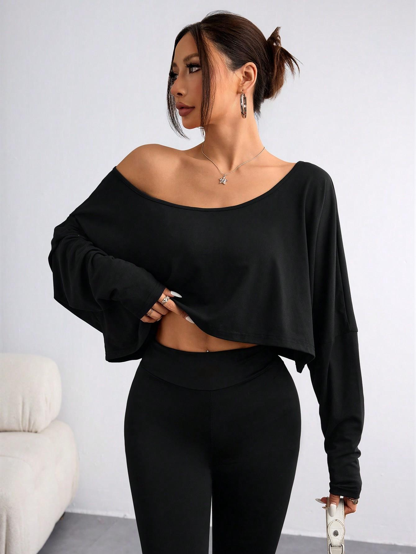 SHEIN CZARNA BLUZKA OVERSIZE DŁUGI RĘKAW S06__S