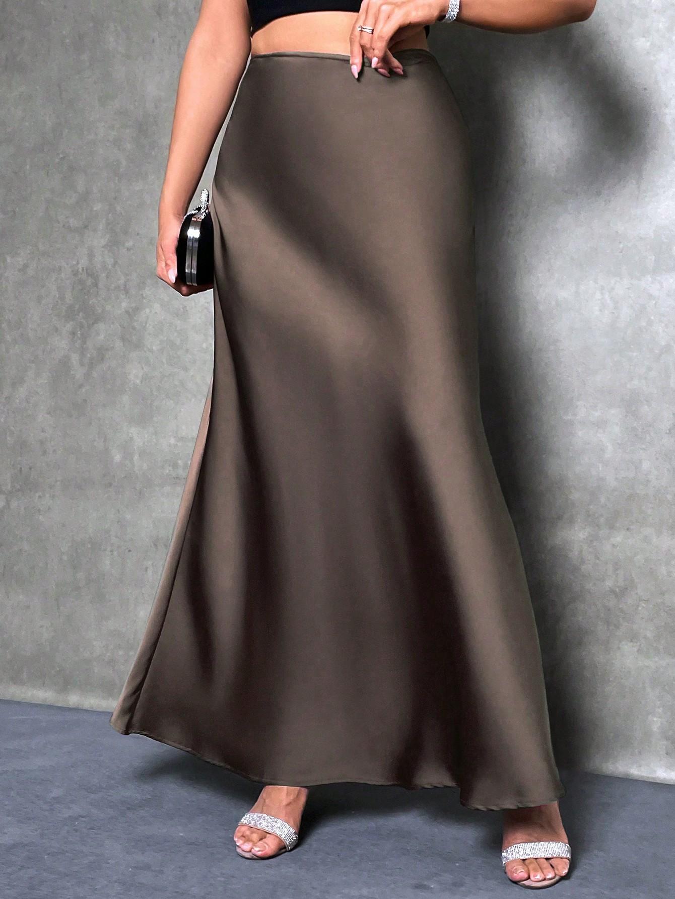 SHEIN BRĄZOWA MAXI SPÓDNICA S06__S