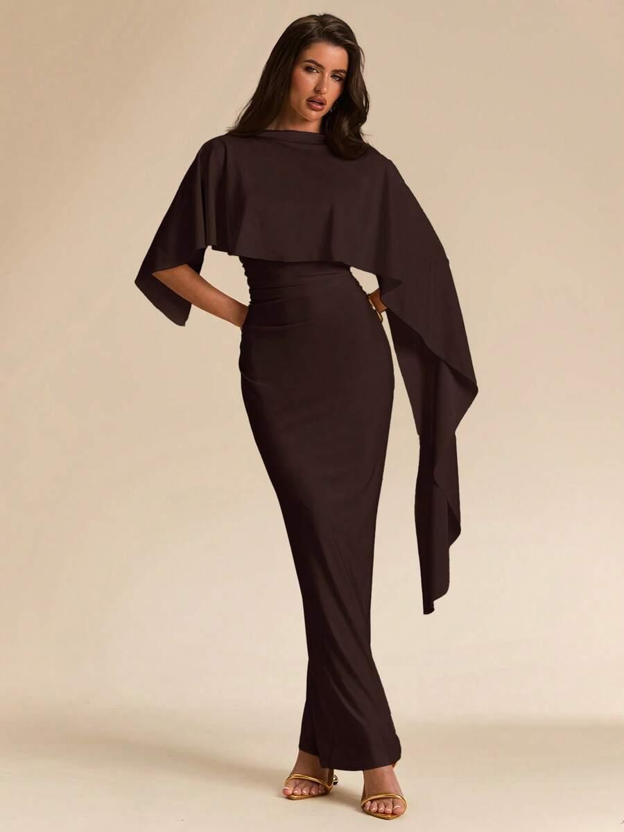 SHEIN BRĄZOWA MAXI SUKIENKA S06__L