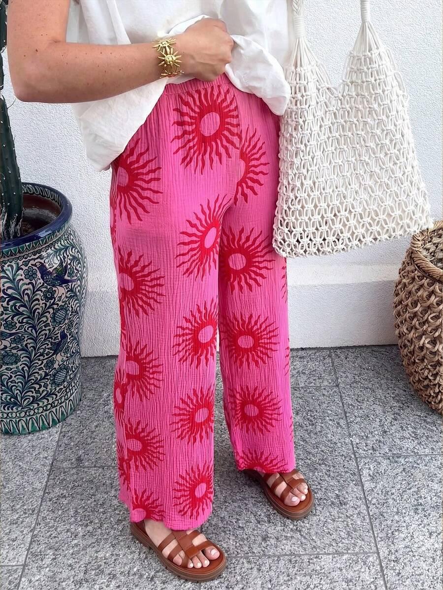 SHEIN RÓŻOWE SPODNIE CASUAL WZÓR S06__M