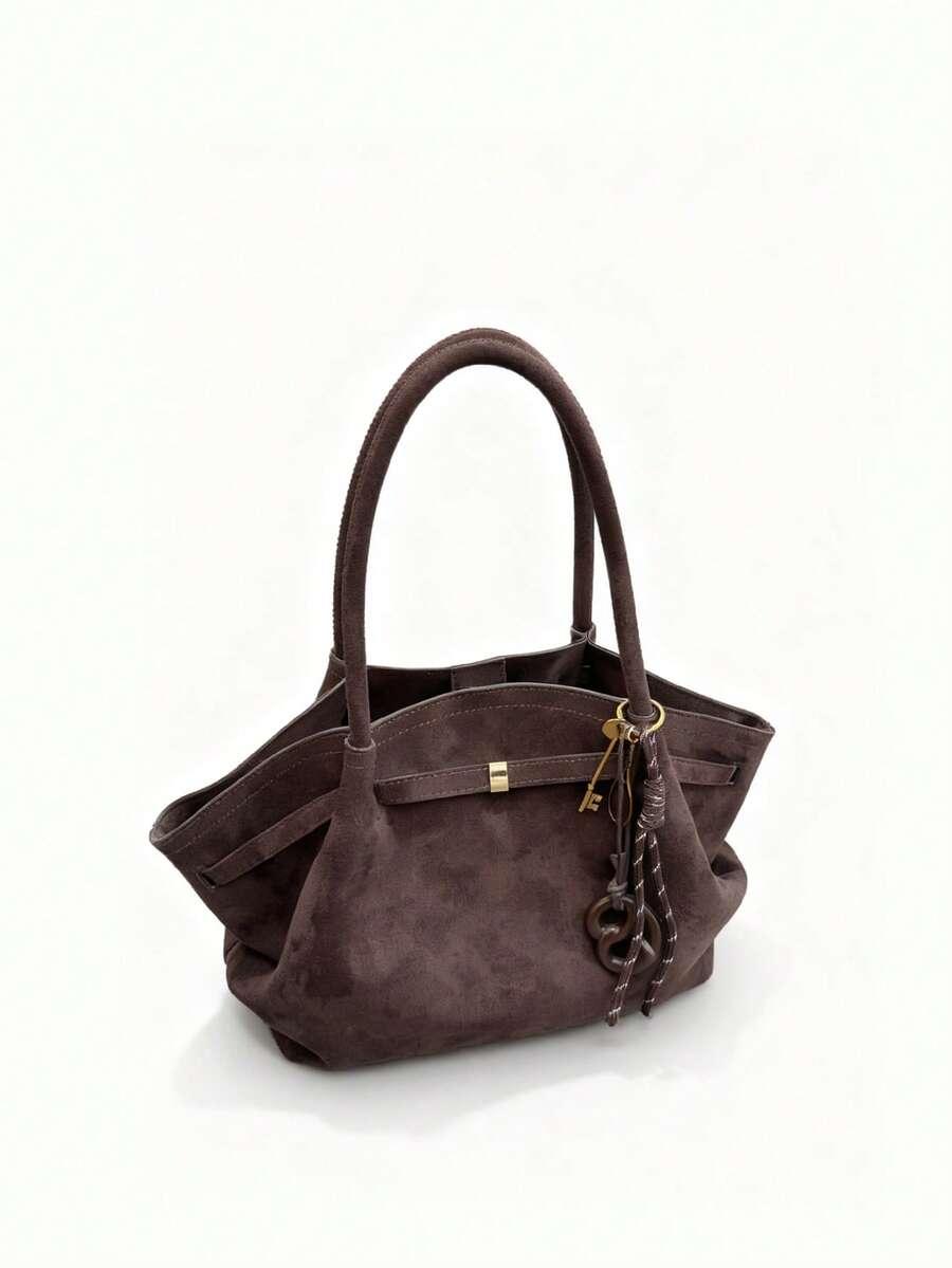 SHEIN BRĄZOWA TOREBKA IMITACJA ZAMSZU S07__12X25X28