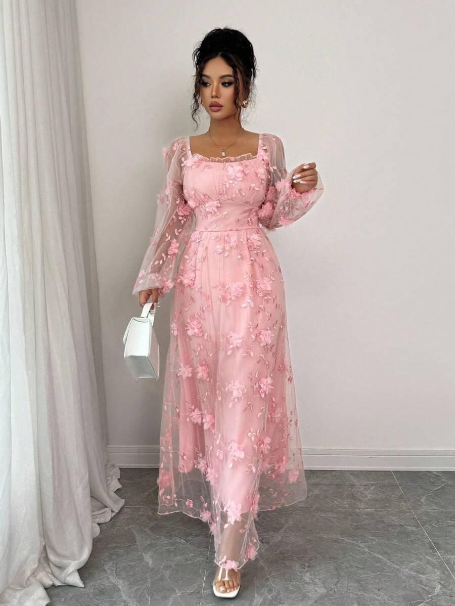 SHEIN RÓŻOWA MAXI SUKIENKA S09__L