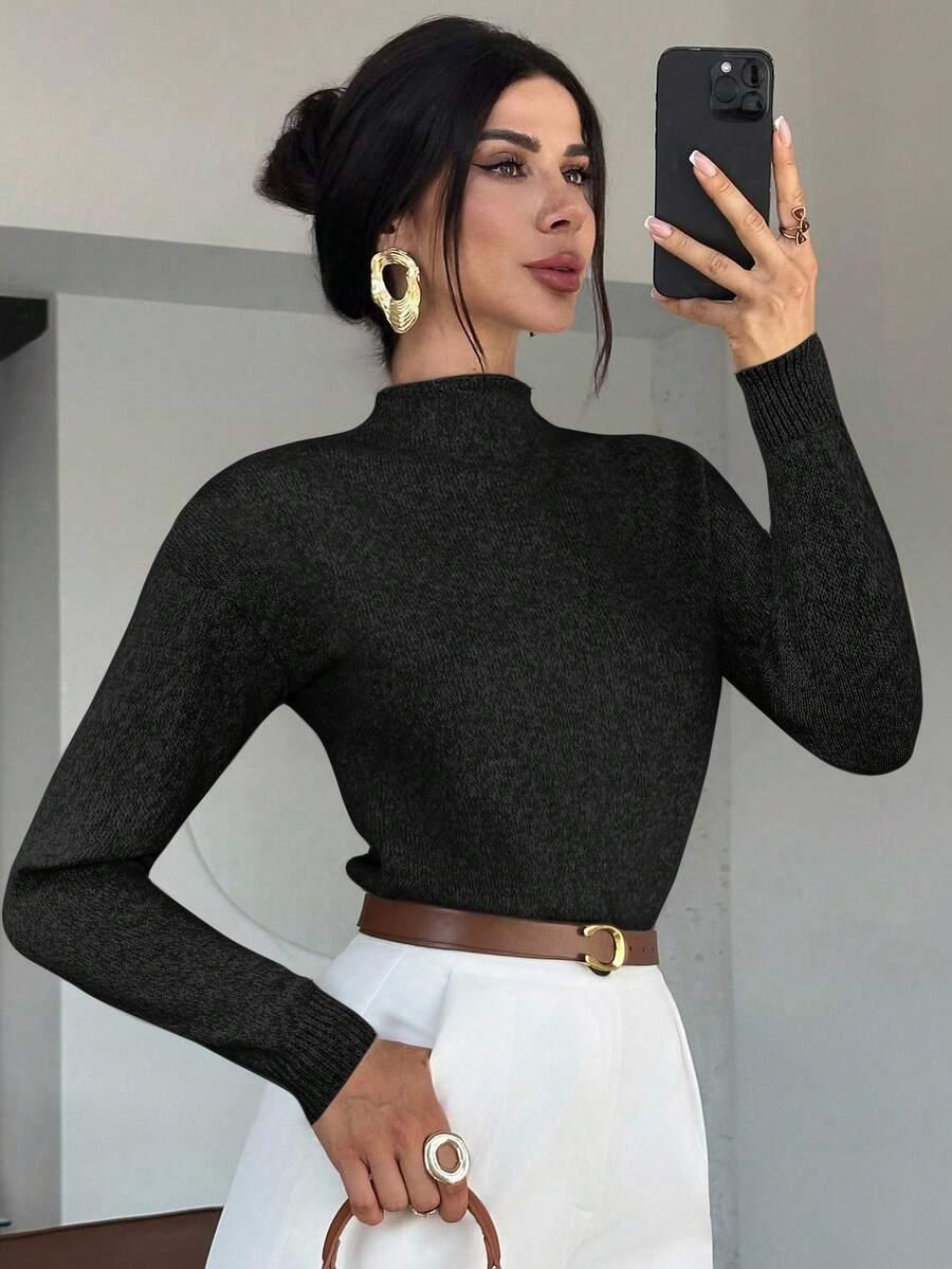 SHEIN CZARNY SWETER DŁUGI RĘKAW S06__M