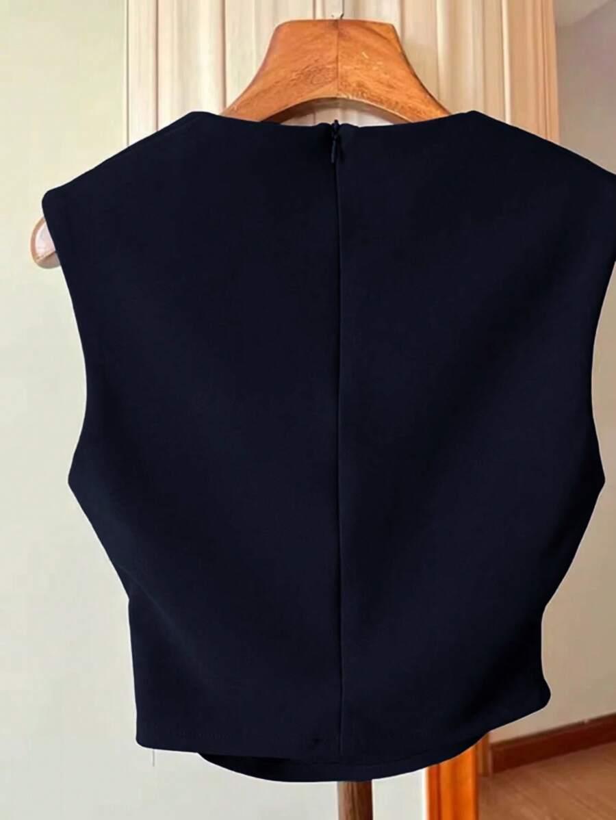 SHEIN GRANATOWY GŁADKI TOP S06__S
