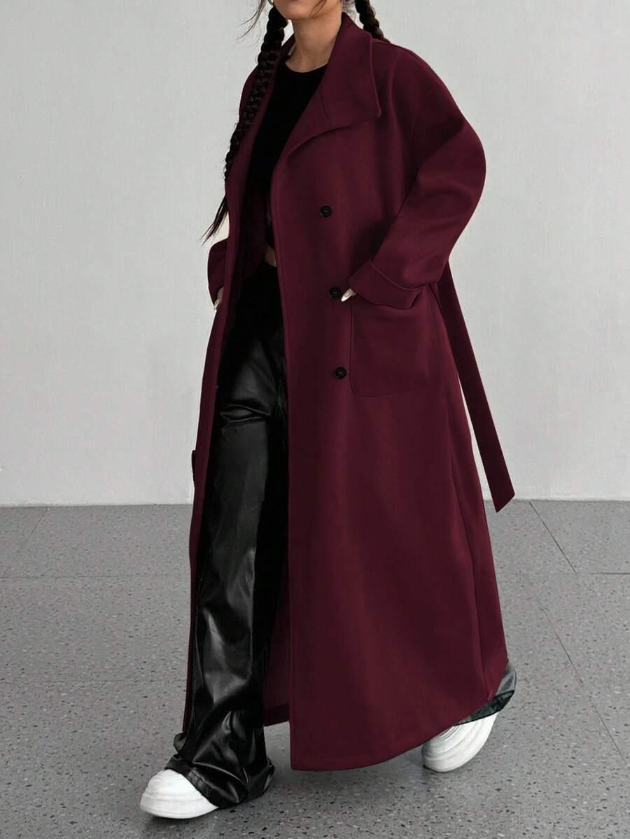 SHEIN BORDOWY PŁASZCZ GUZIKI W01__L
