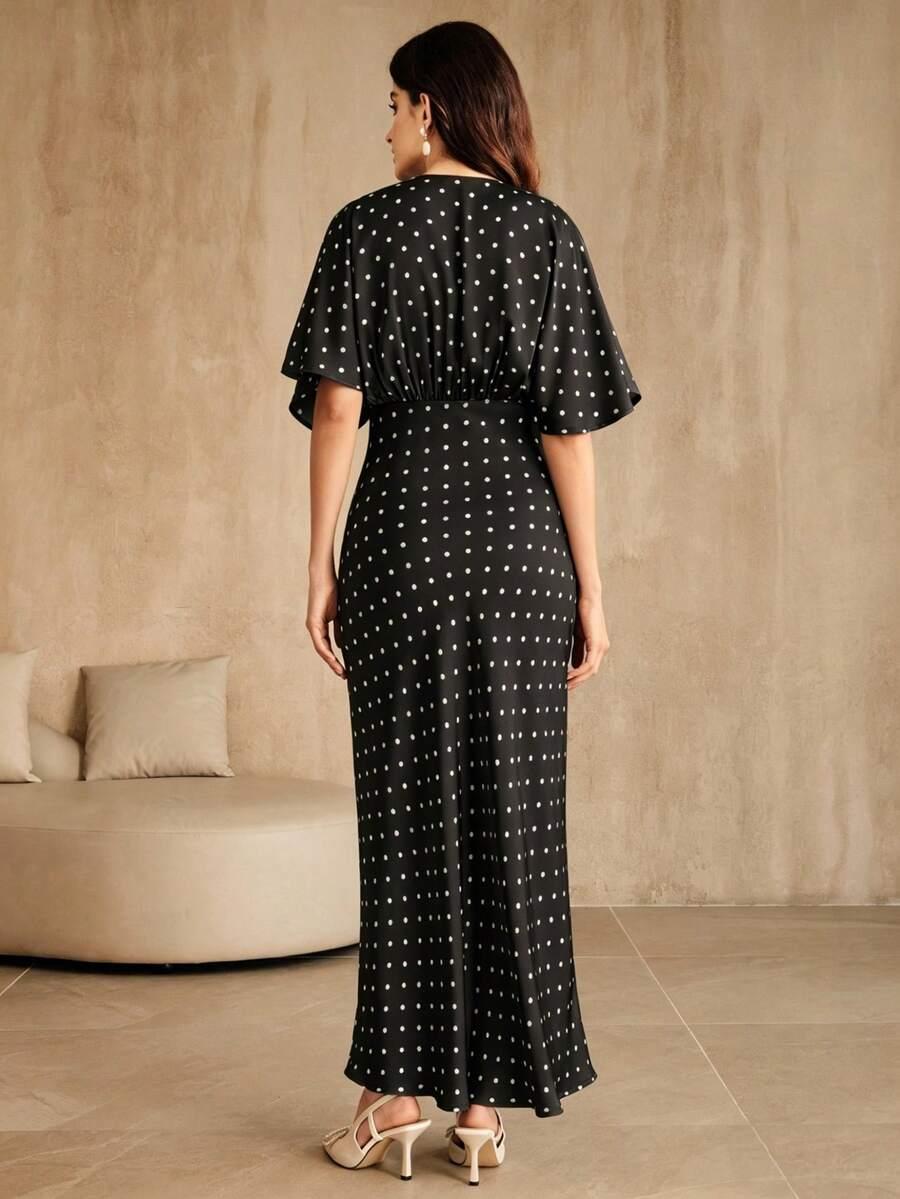 ANEWSTA CZARNA MAXI SUKIENKA GROSZKI S06__XXL