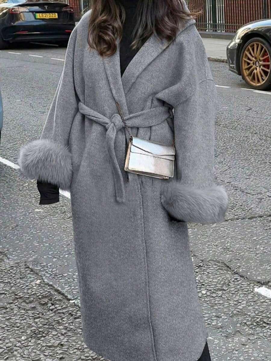 SHEIN SZARY KLASYCZNY PŁASZCZ W01__S