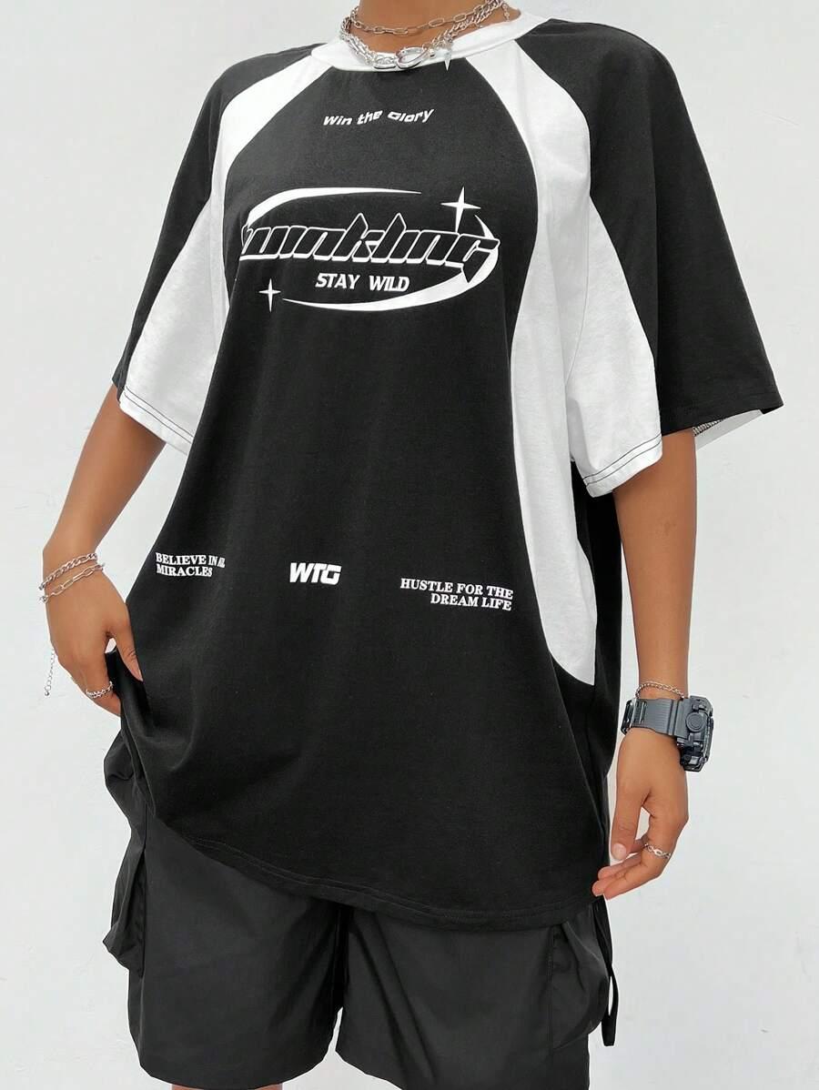 SHEIN T-SHIRT KONTRAST NAPISY S06__L