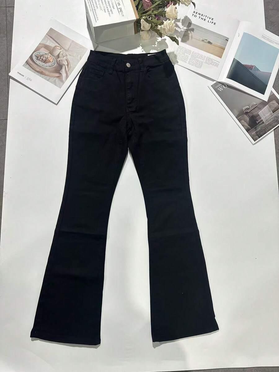 SHEIN CZARNE SPODNIE JEANS DZWONY S06__L