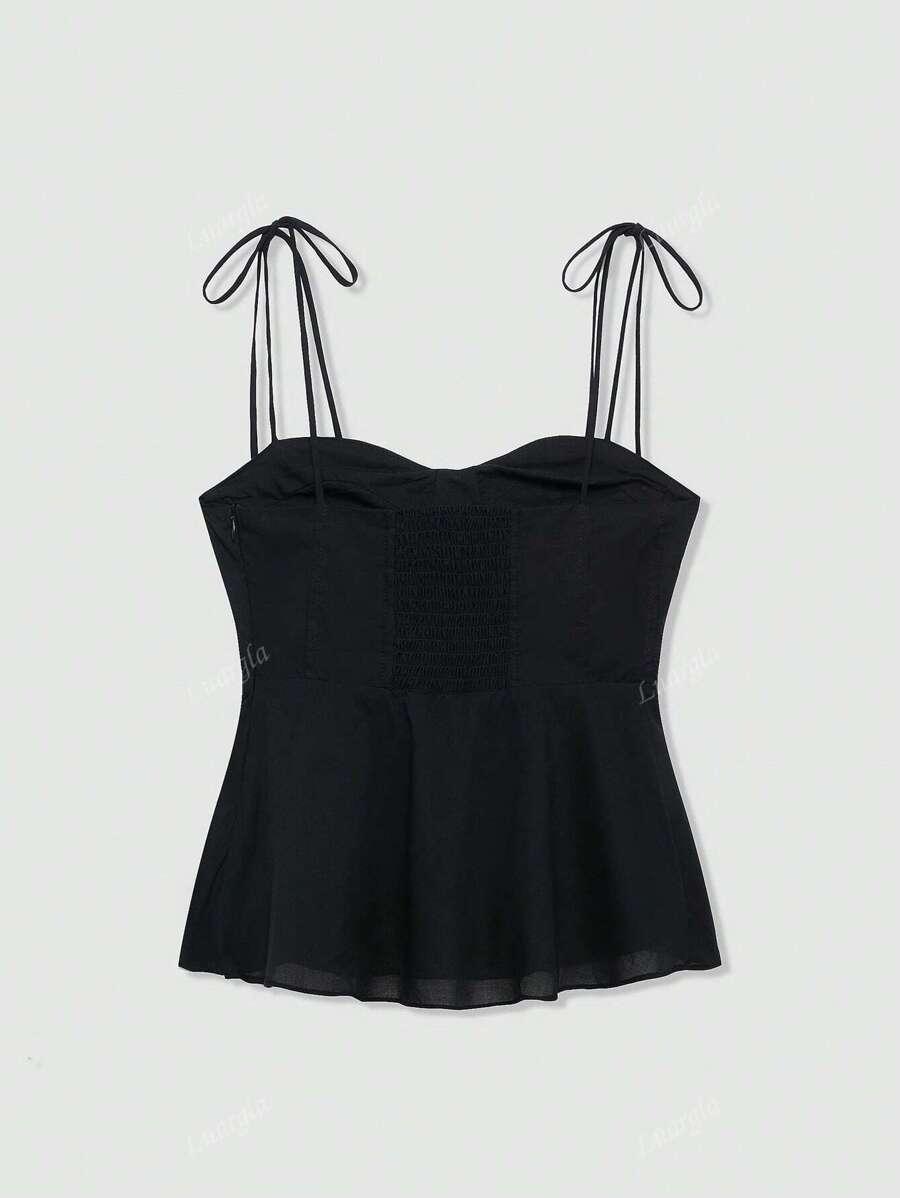 SHEIN CZARNY TOP NA RAMIĄCZKACH S06__L