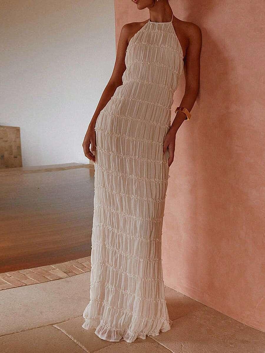 SHEIN KREMOWA MAXI SUKIENKA S06__S