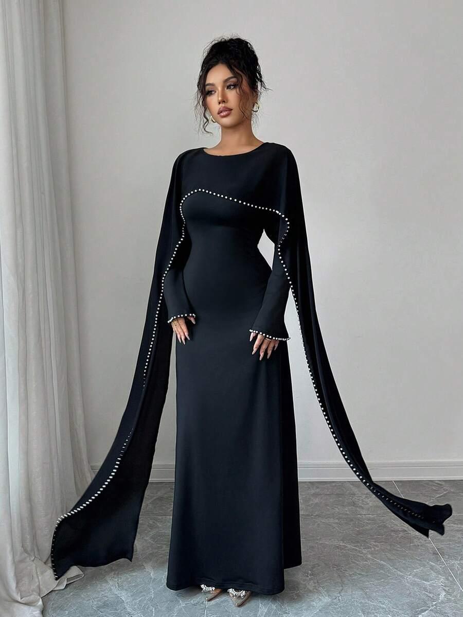 SHEIN CZARNA MAXI SUKIENKA ZDOBIENIE S06__M