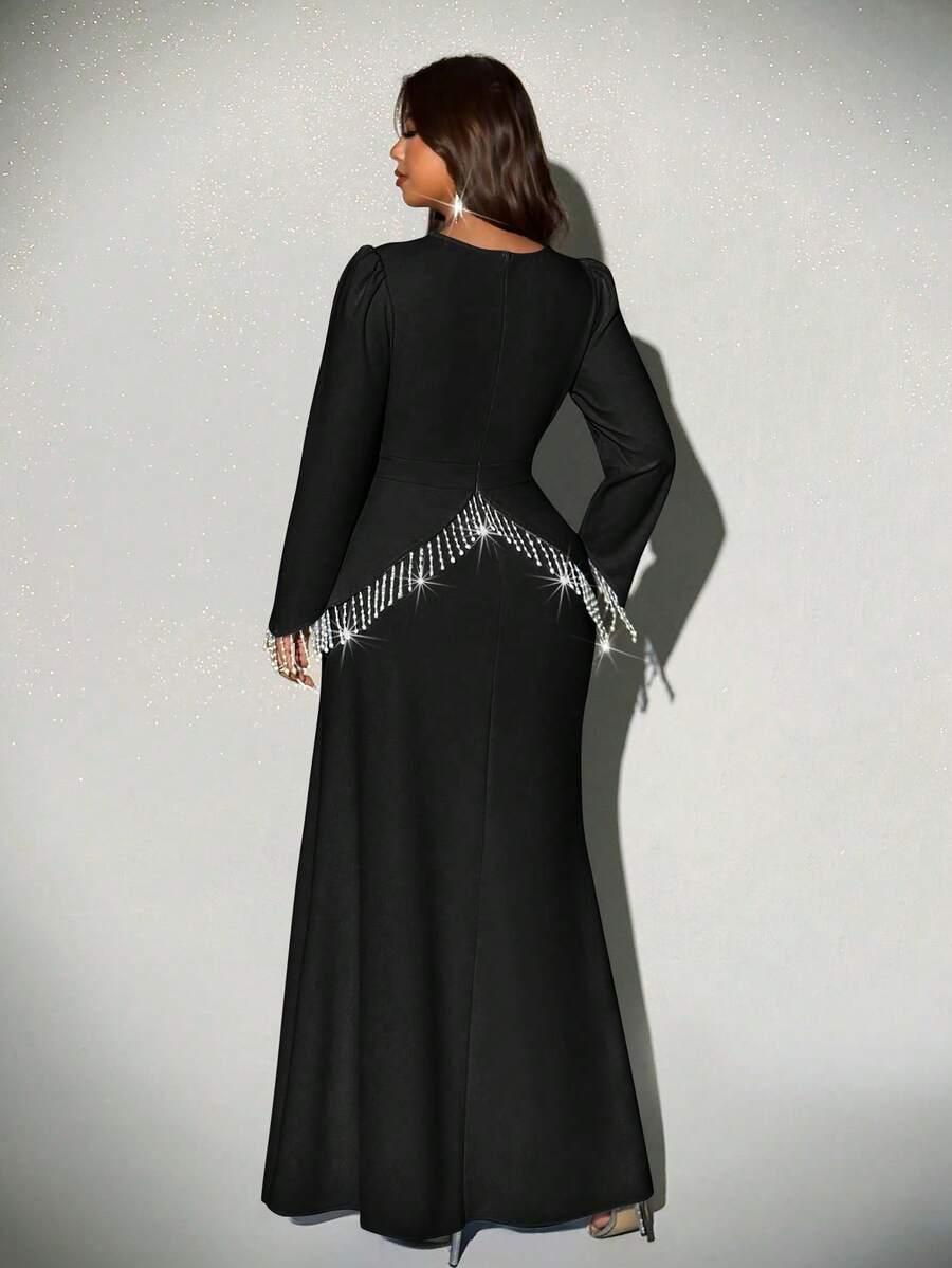 SHEIN CZARNA MAXI SUKIENKA ZDOBIENIE S06__50