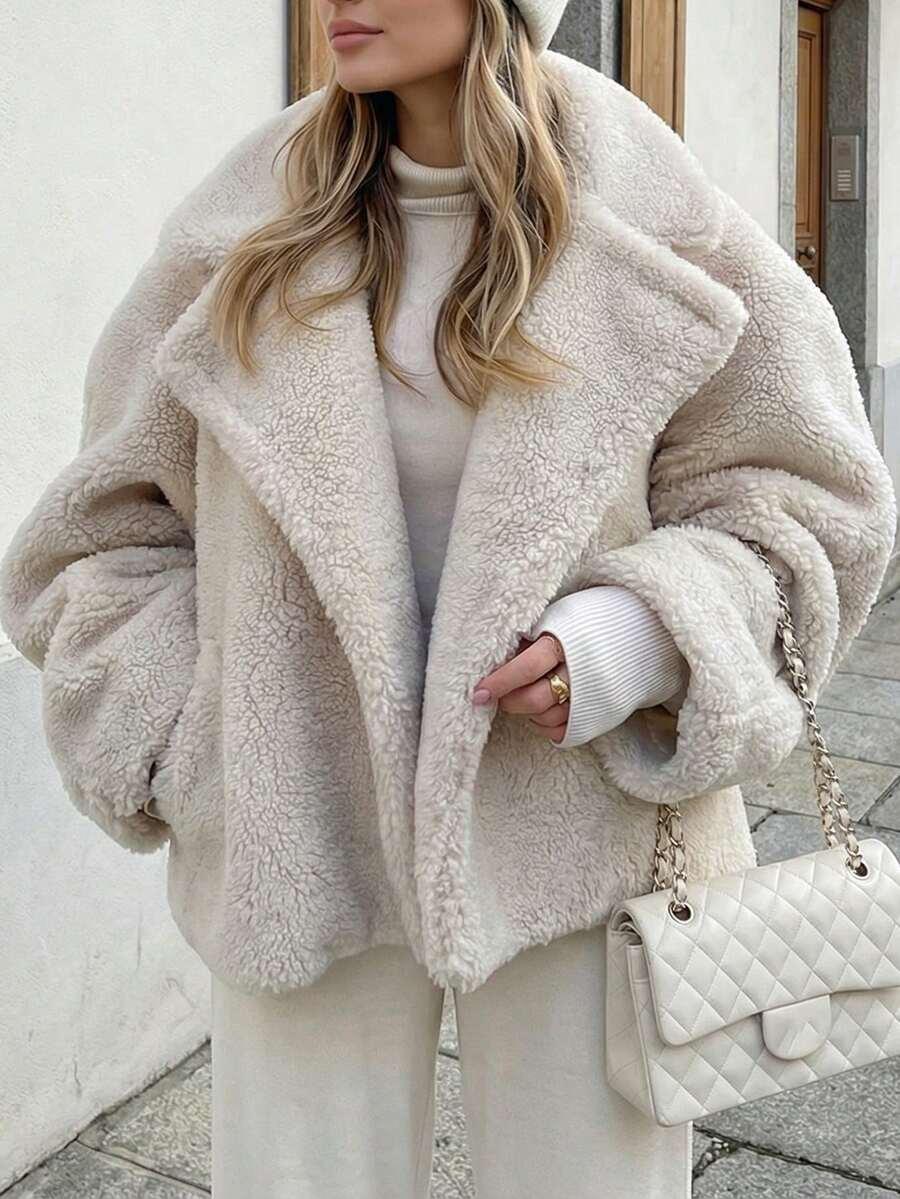 SHEIN BEŻOWE SZTUCZNE FUTRO W01__M