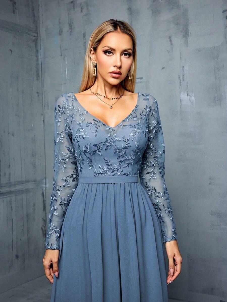 SHEIN NIEBIESKA MAXI SUKIENKA KORONKA S06__XL