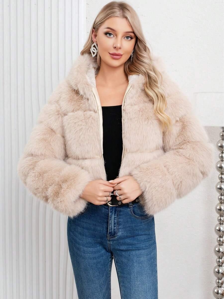 SHEIN BEŻOWE SZTUCZNE FUTRO W01__M