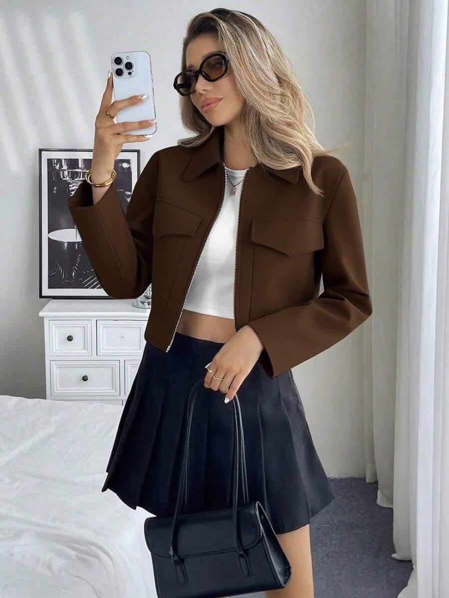 SHEIN BRĄZOWA KURTKA DŁUGI RĘKAW S06__S