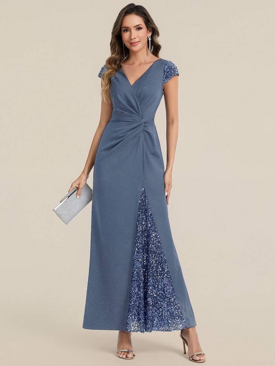 EVERPRETTY NIEBIESKAMAXI SUKIENKA ZDOBIENIE CEKINY S06__L