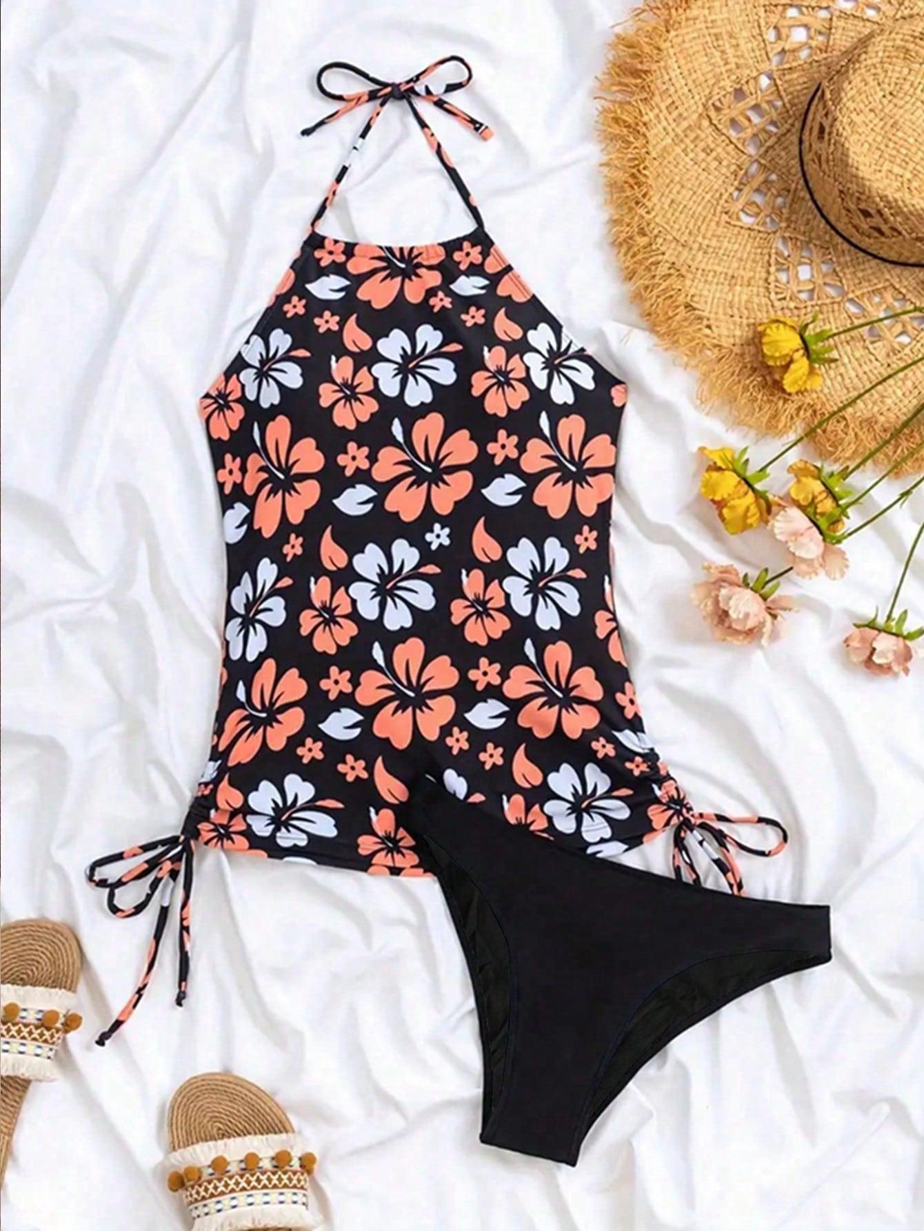 SHEIN DWUCZĘŚCIOWY STRÓJ KĄPIELOWY WZÓR KWIATY S09__L