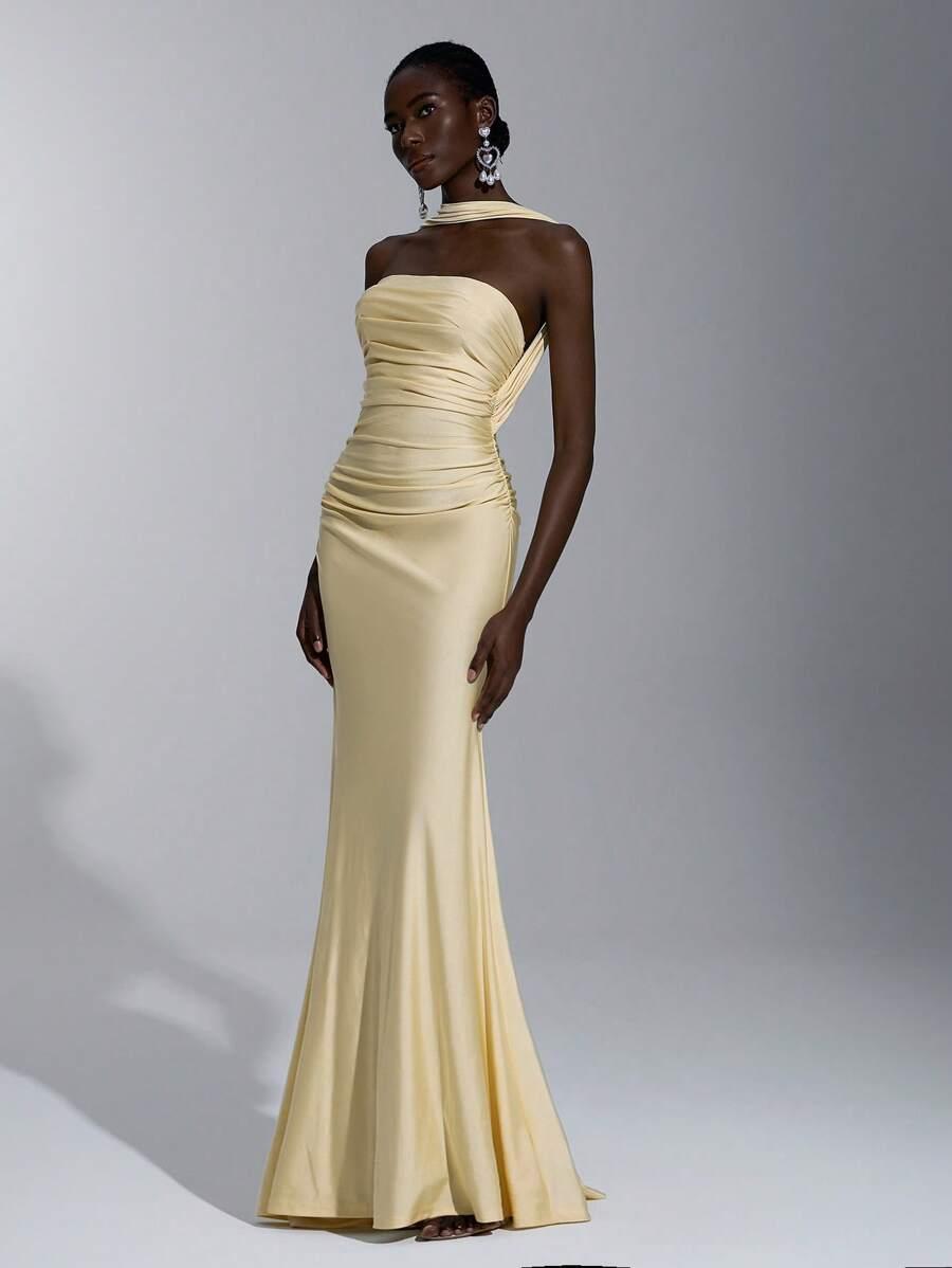 SHEIN ŻÓŁTA MAXI SUKIENKA ODKRYTE PLECY S06__S