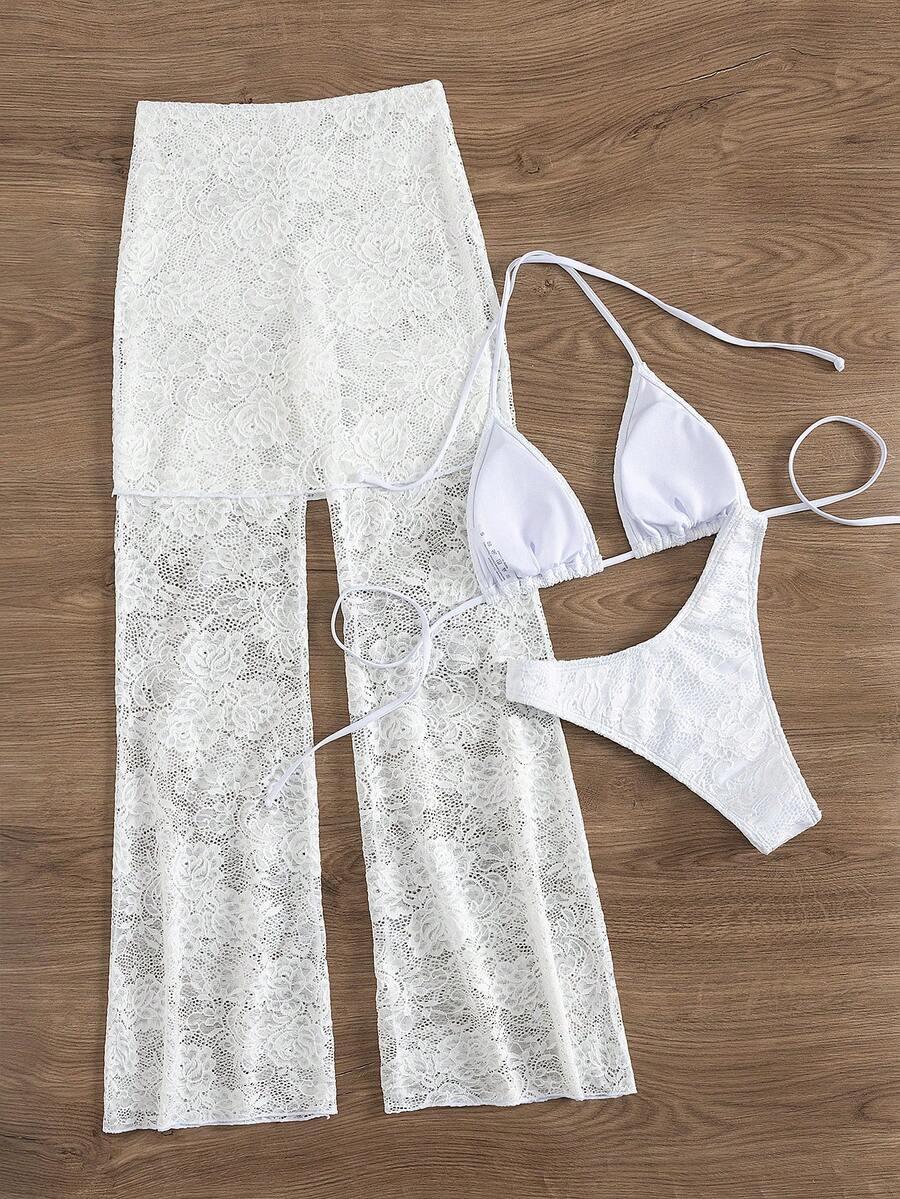 SHEIN BIAŁY DWUCZĘŚCIOWY STRÓJ KĄPIELOWY SPODNIE S09__M