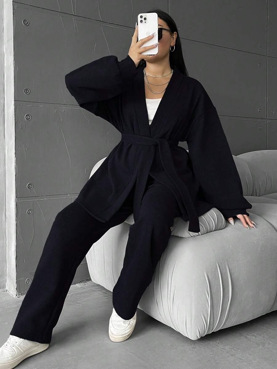 SHEIN CZARNY KOMPLET SPODNIE BLUZA S06__50
