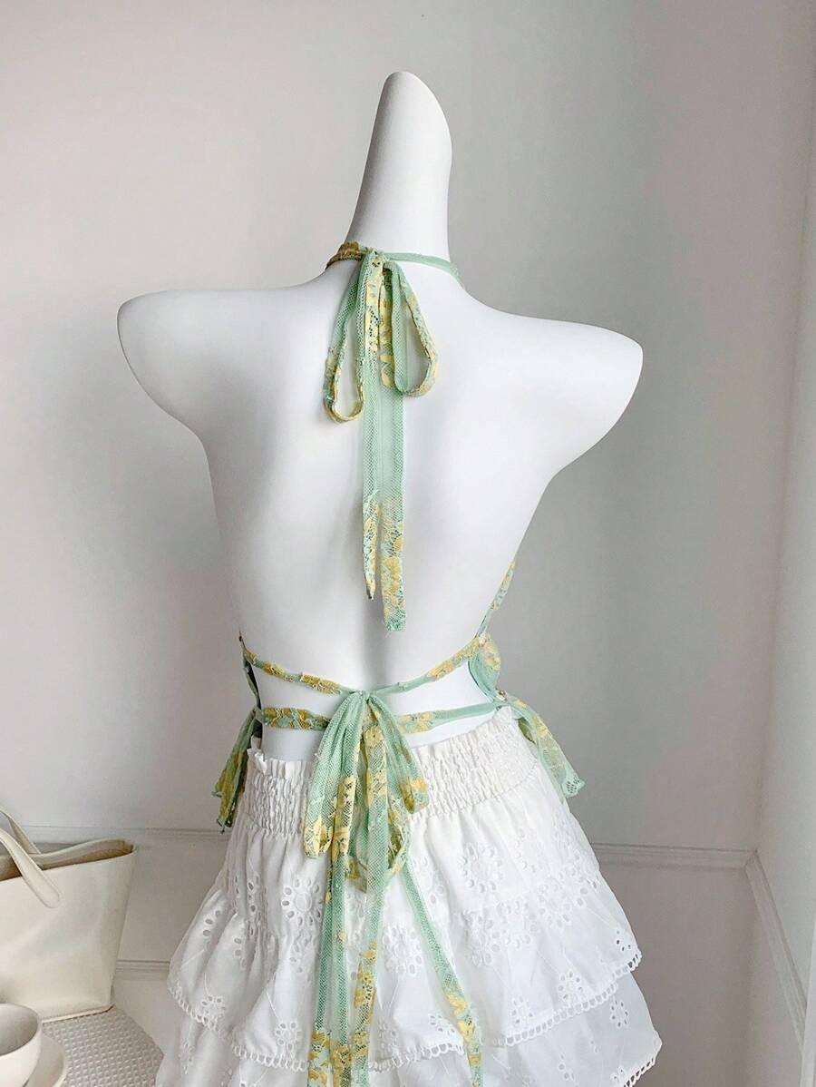 SHEIN ZIELONY TOP WIĄZANIE S06__XS