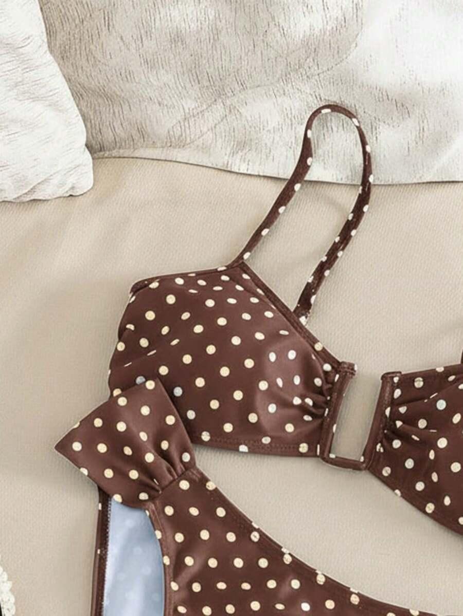 SHEIN BRĄZOWY STRÓJ KĄPIELOWY W GROSZKI S09__S