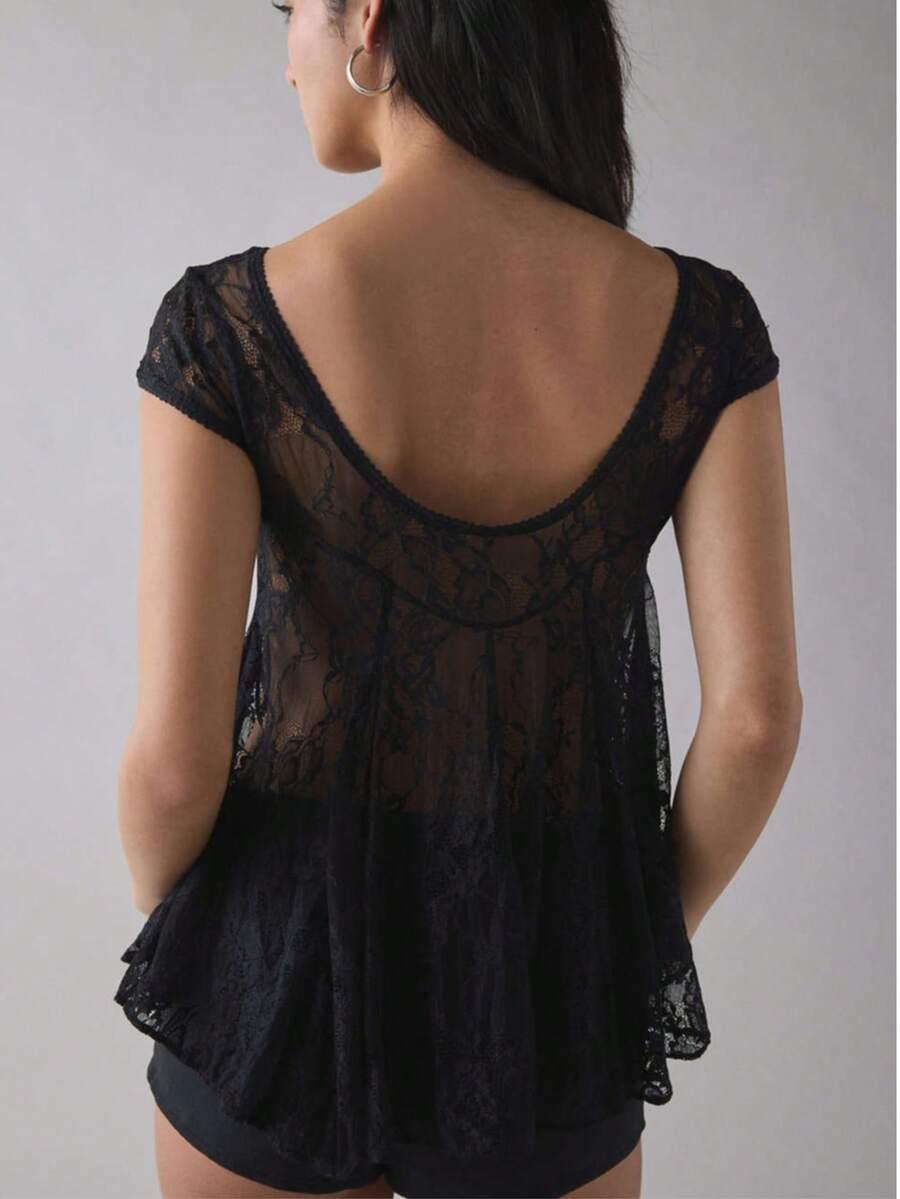 SHEIN CZARNY TOP KORONKA