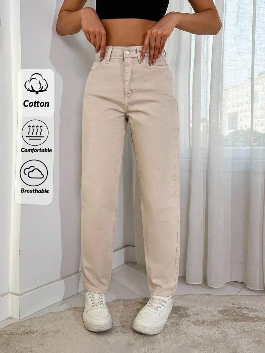 EURMUSE BEŻOWE SPODNIE JEANS S06__S