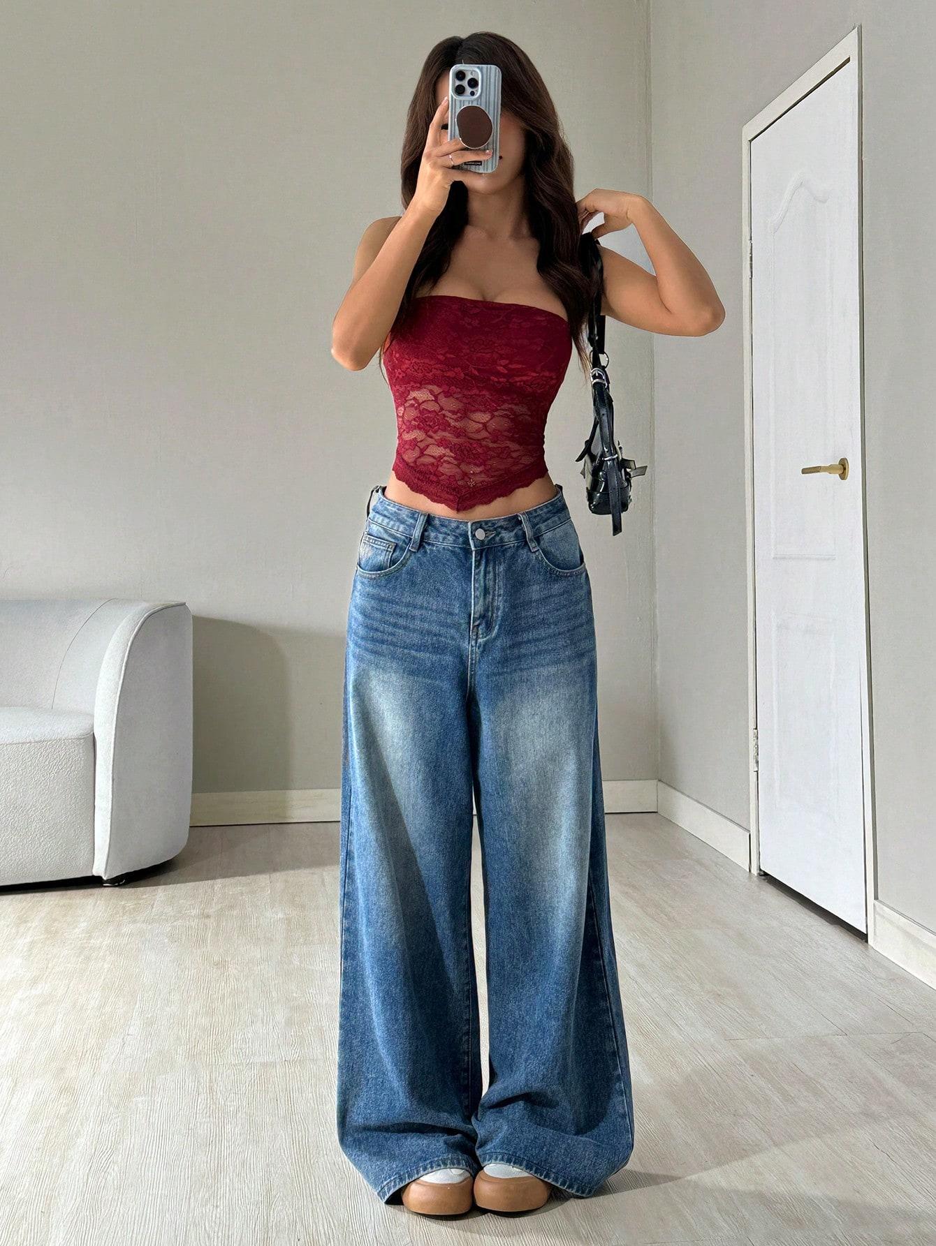 SHEIN BORDOWY TOP KORONKA S06__S