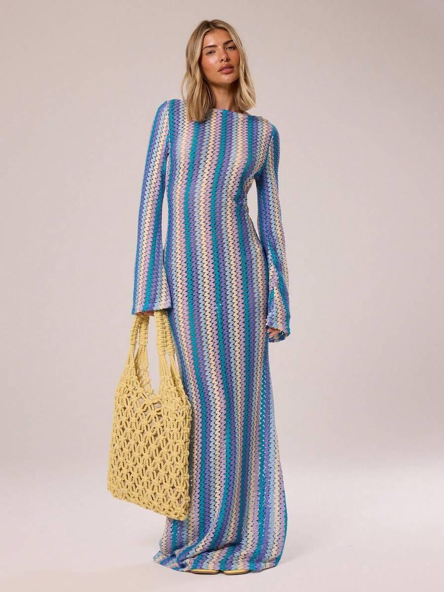 SHEIN DZIANINOWA SUKIENKA MAXI W PASKI S06__L