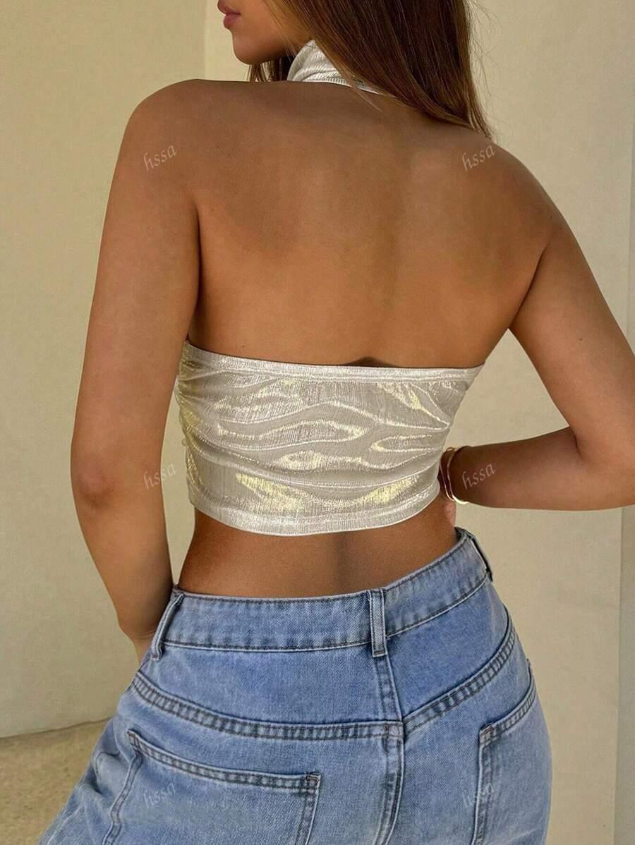 SHEIN TOP POŁYSK ODKRYTE PLECY S09__S