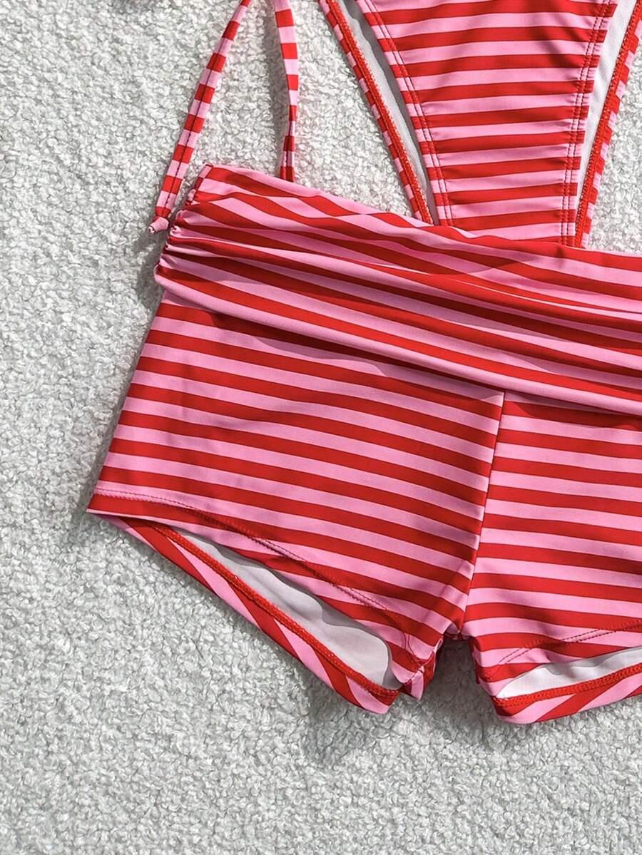 SWIM MOD TRZYCZĘŚCIOWY KOMPLET BIKINI SPODENKI WZÓR PASKI S09__XS
