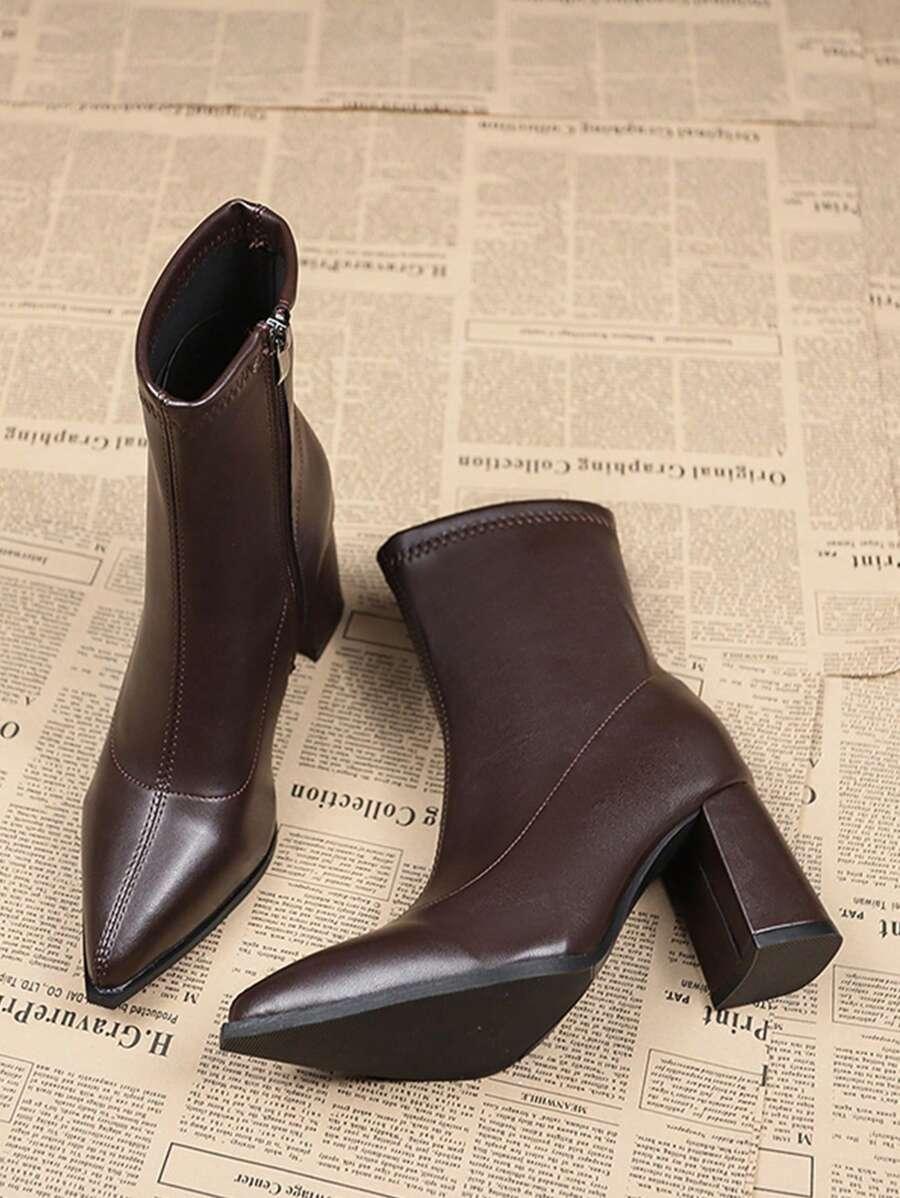 SHEIN BRĄZOWE BOTKI NA OBCASIE SZPIC W01__40,5