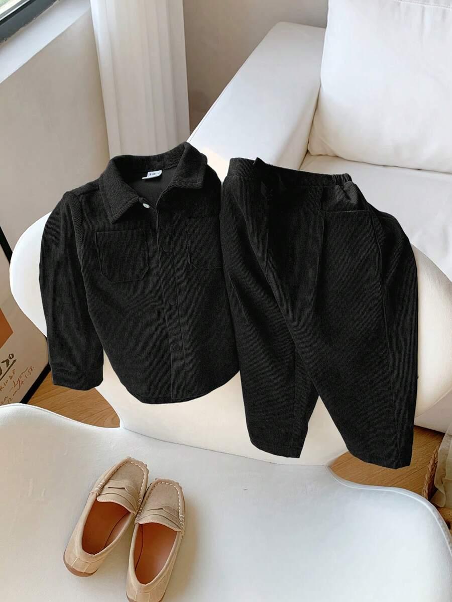 SHEIN CZARNY KOMPLET KOSZULA SPODNIE S06__92/98