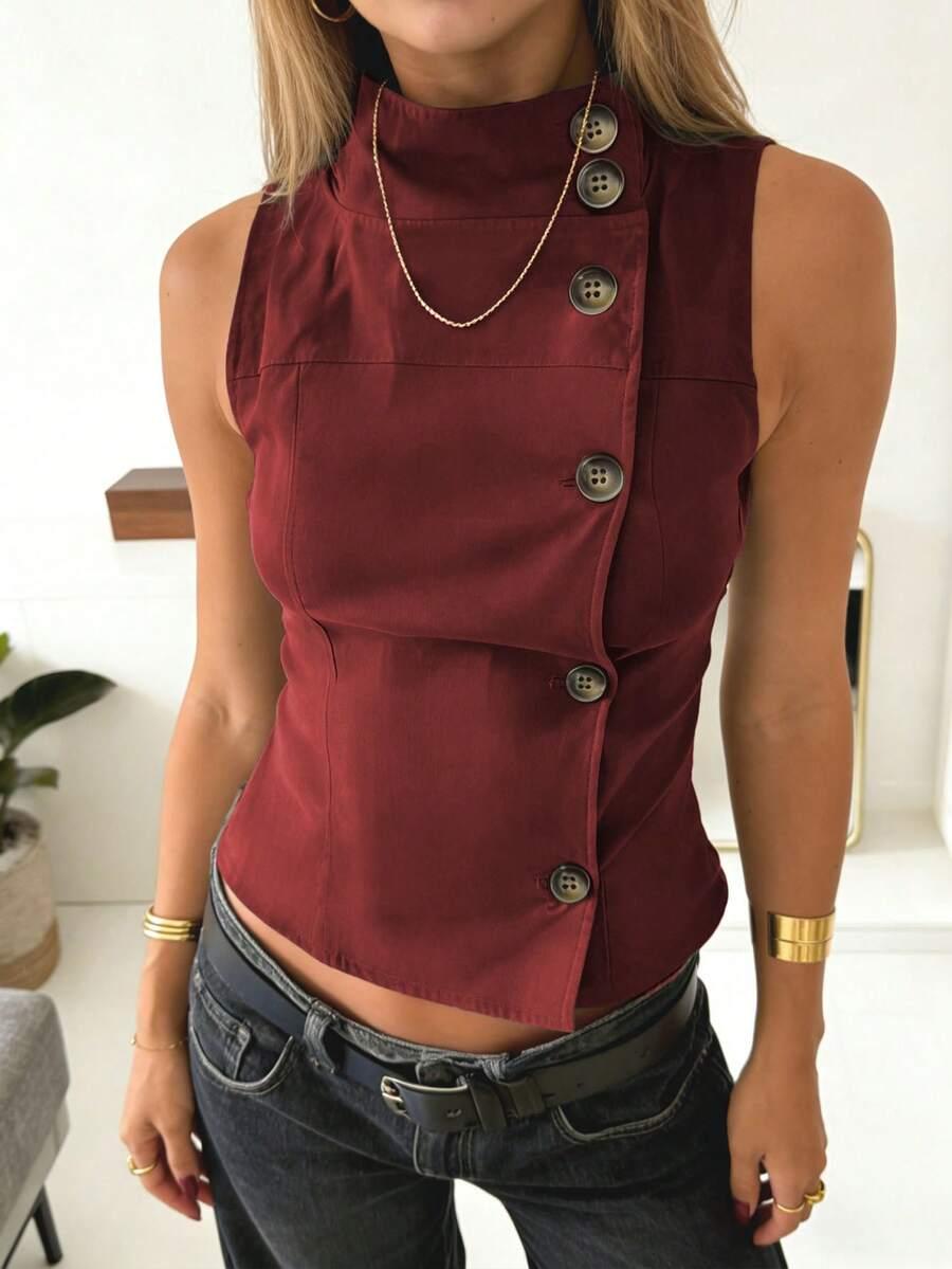 SHEIN CZERWONY TOP GUZIKI PK01__M