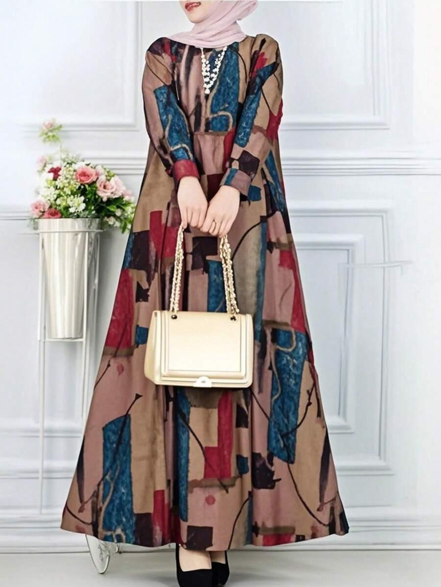 SHEIN MAXI SUKIENKA PRINT DŁUGI RĘKAW