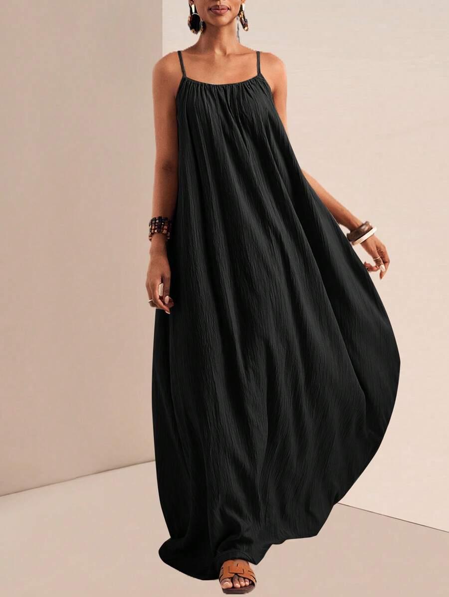 SHEIN CZARNA MAXI SUKIENKA NA RAMIĄCZKACH PK01__XXL