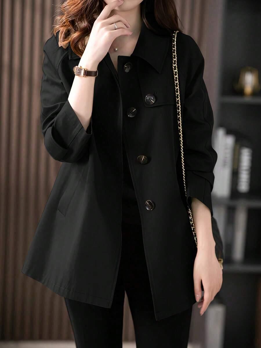 SHEIN CZARNY PŁASZCZ GUZIKI W01__XXL