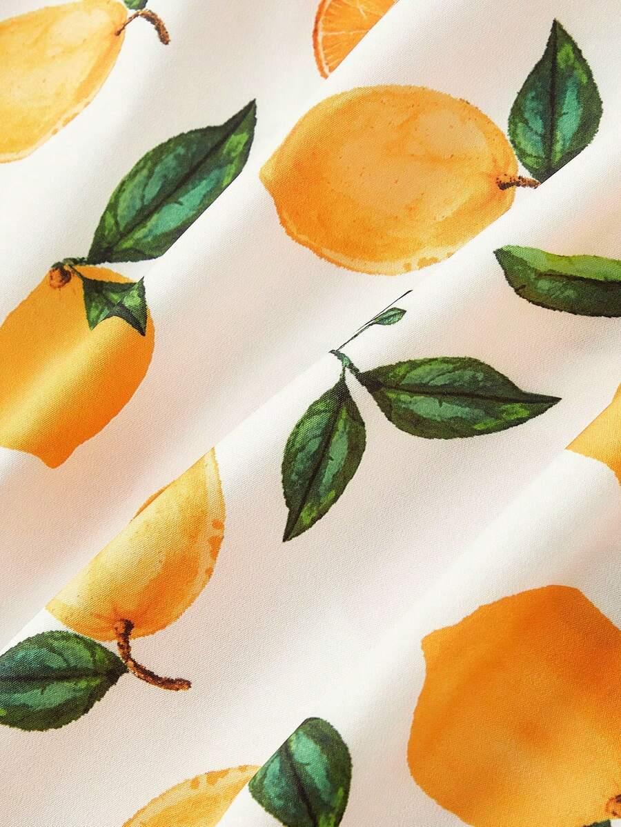 SHEIN MIDI SUKIENKA KRÓTKI RĘKAW WZÓR CYTRYNY S06__48