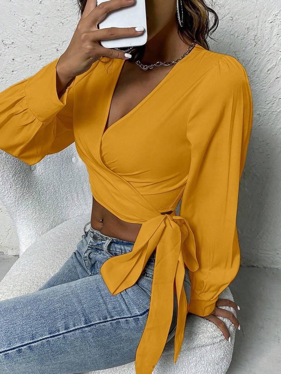 SHEIN ŻÓŁTY TOP WIĄZANIE S06__S