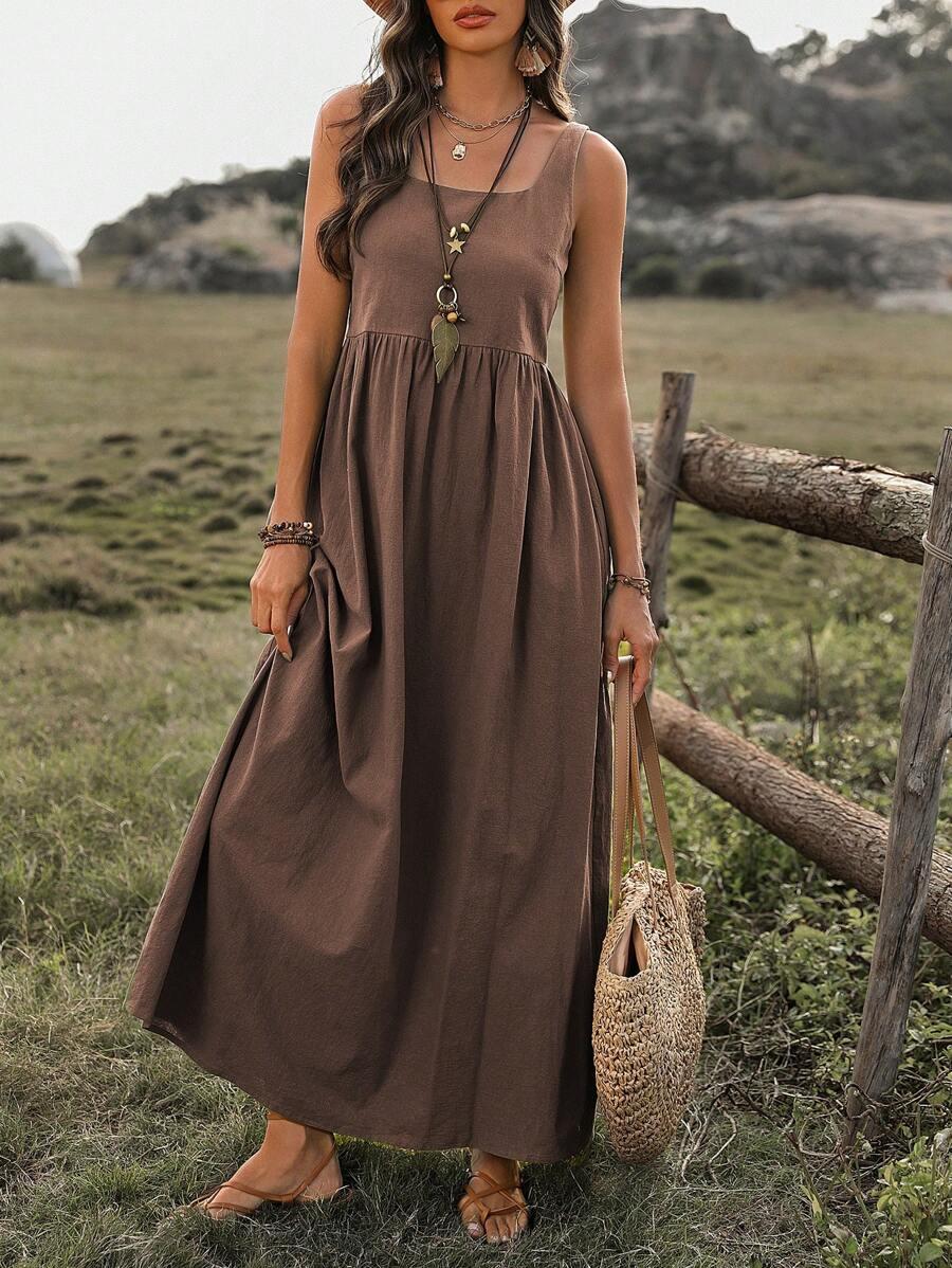SHEIN BRĄZOWA MAXI SUKIENKA S06__XXL